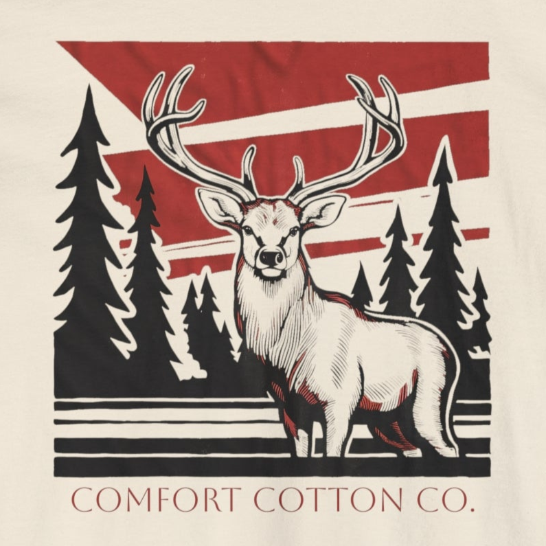 Wilderness Stag Long Sleeve Tee-Comfort Cotton