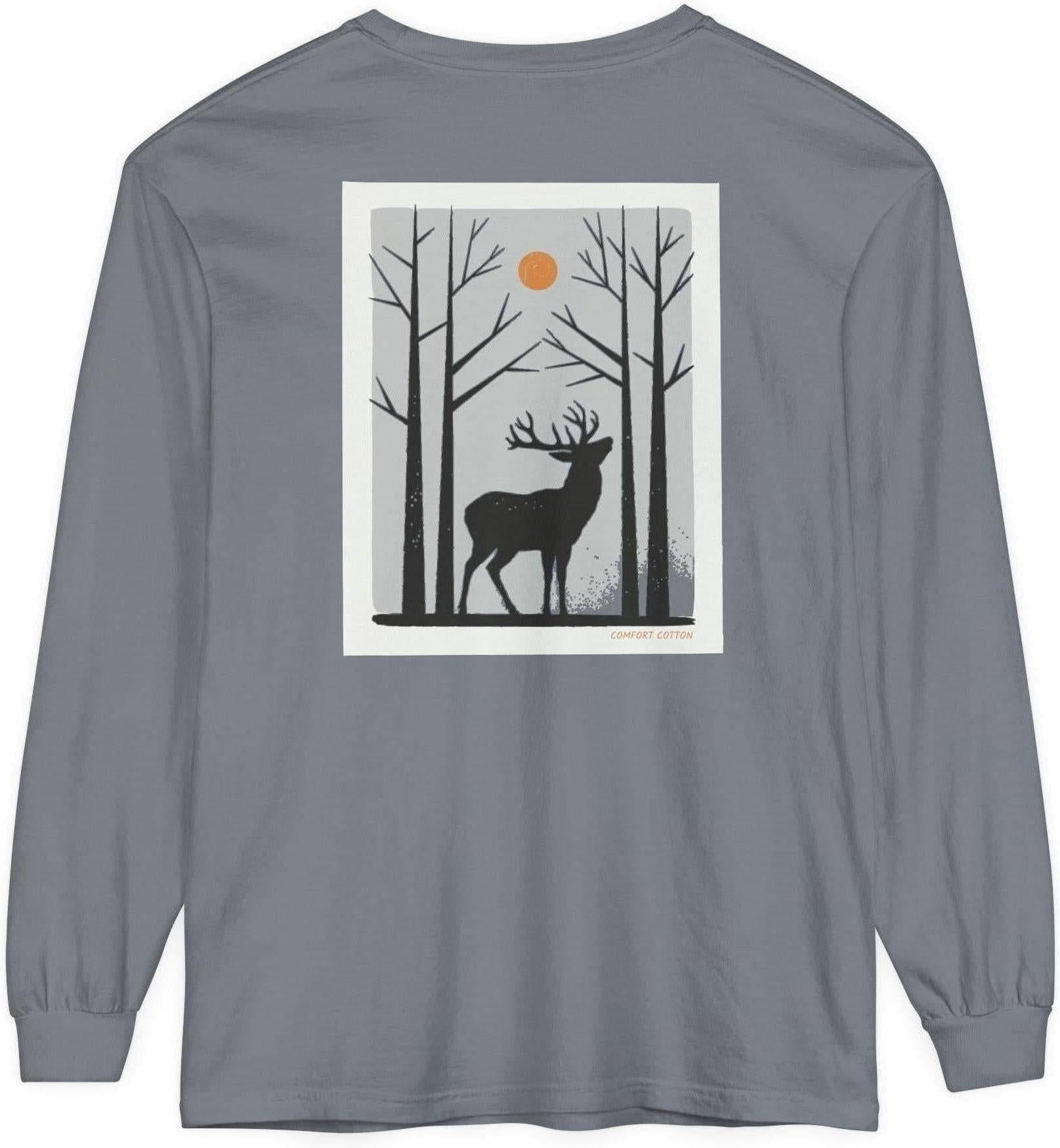 Woodland Stag Long Sleeve Tee-Comfort Cotton