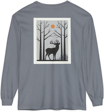 Woodland Stag Long Sleeve Tee-Comfort Cotton