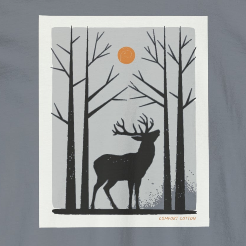 Woodland Stag Long Sleeve Tee-Comfort Cotton