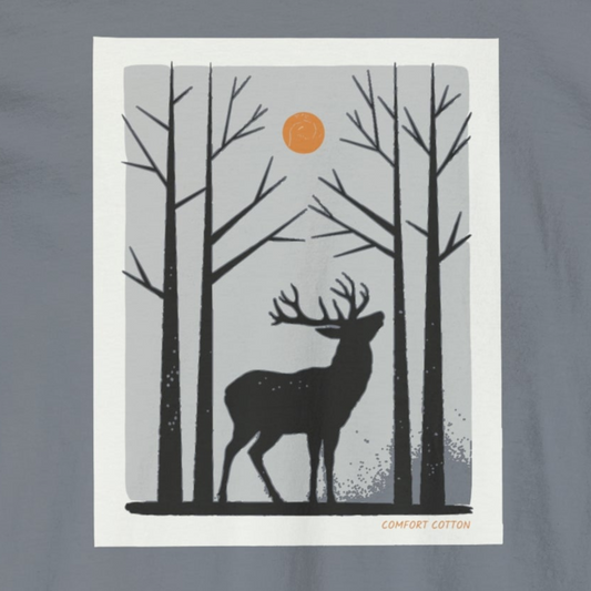 Woodland Stag Long Sleeve Tee-Comfort Cotton